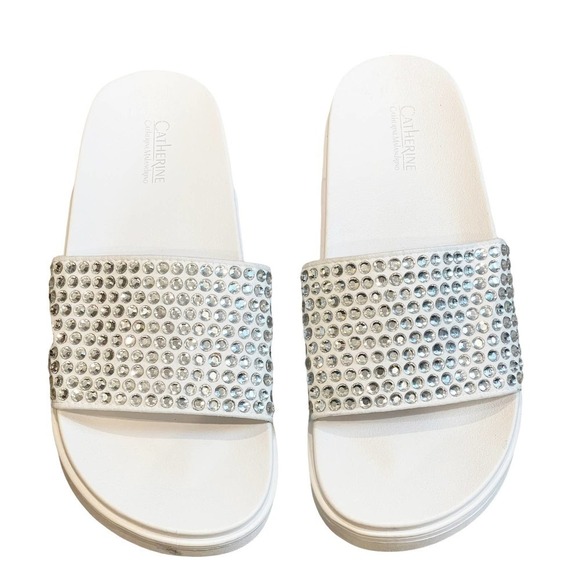 Catherine Women's White Fitz Embellished Slide Sandals Open Toe Size 8 US NWOB - Picture 1 of 12